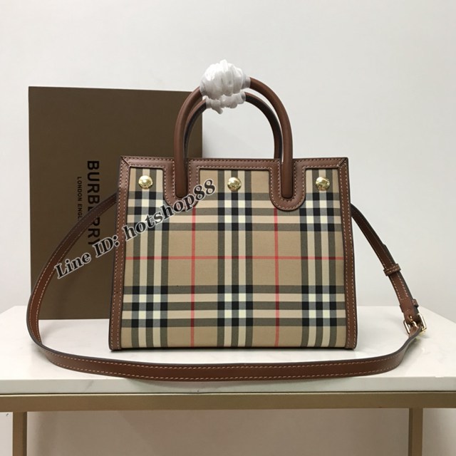 Burberry專櫃新款小號Title泰爾勒手袋 巴寶莉Vintage復古格紋手提托特包肩背女包 yxb1506